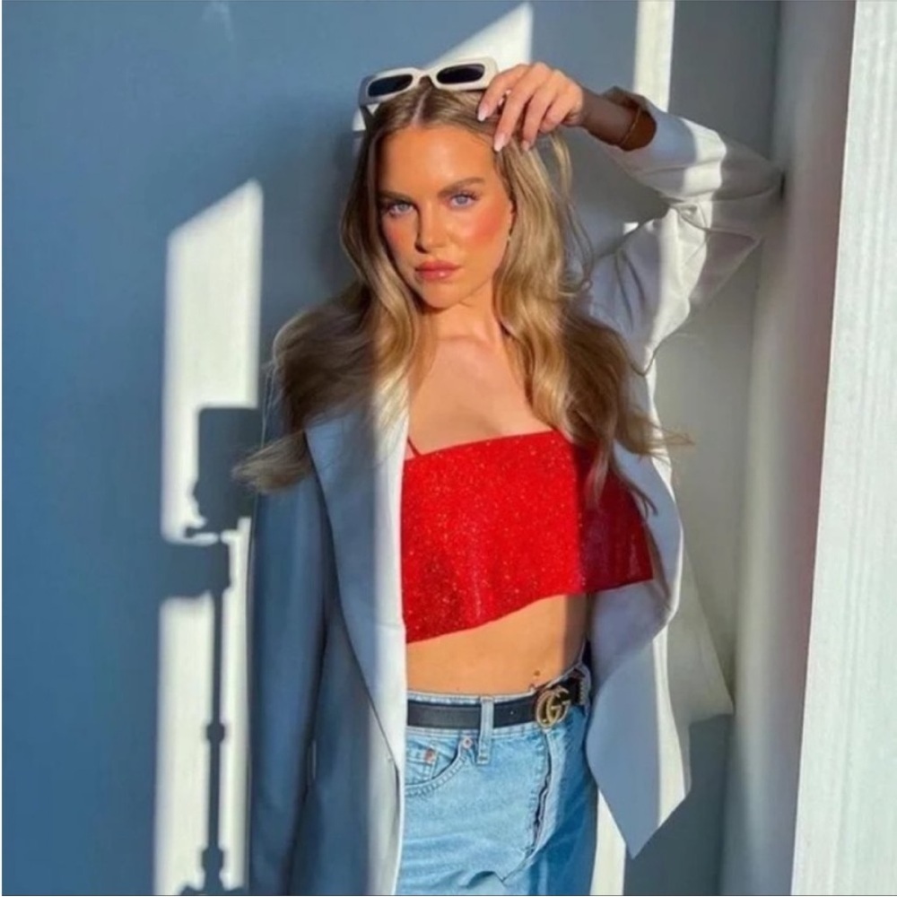 Zara shimmery red rhinestones top - Picture 4 of 14